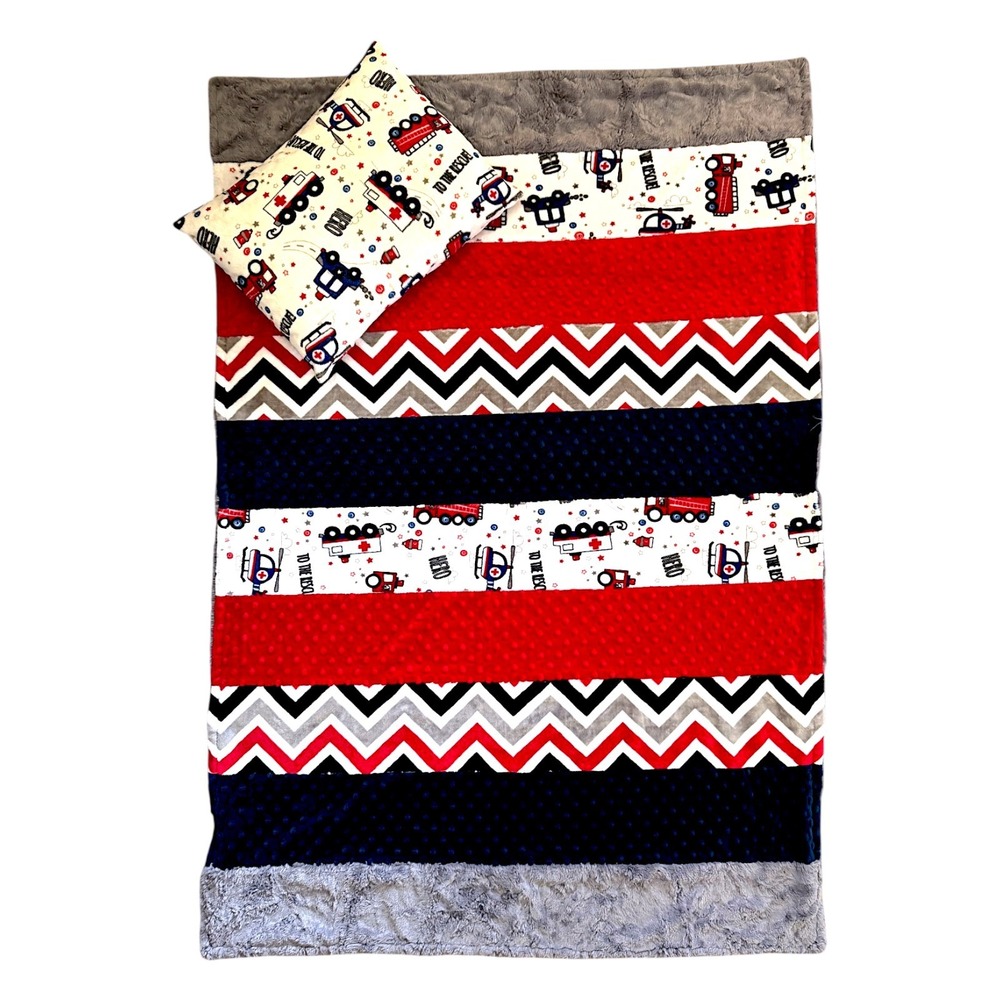 First Responder Minky Blanket & Pillow Set - Fire Police EMS - 49"x34" (NEW)